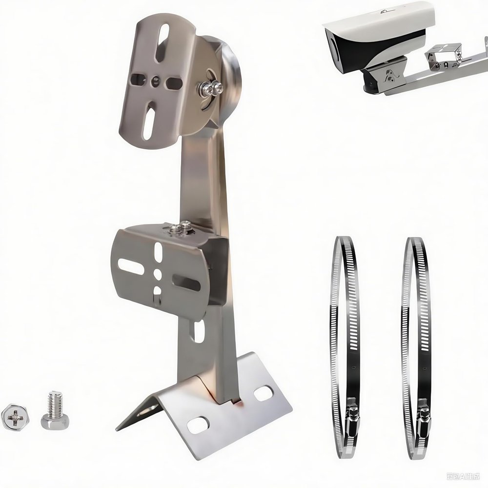 10" Heavy-Duty Stainless Steel Security Camera Mount Bracket  Universal Corner/Pole/Wall/Column Mount with Double Loops (2 x 4 Diameter)  Fits CCTV, Surveillance & IP Cameras, Indoor/Outdoor Use