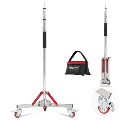AMBITFUL Heavy Duty Light Stand with Casters, 100% Stainless Steel Max Height 10ft/305cm, Photography Wheeled Base Stand for Studio Softbox, Monolight, ReflectorAS-300