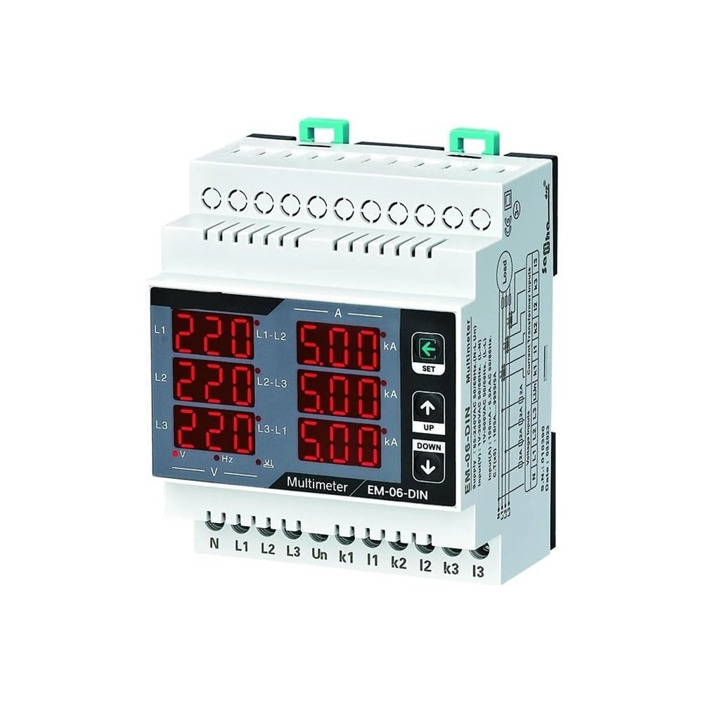 QZLIBEFUD EM-06-DIN Multimeter, Three Phase Volt(L-L),(L-N), Ampere,Frequency, Phase Sequence Display Panel Meter 12 in 1(Without CT.)