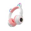 Bluetooth Headphones Girl Kids,Cat Ear LED Light Wireless/Wired Headset,85 dB Volume Limited, Foldable,Built-in Mic,Support FM/Micro SD/TF,for Phone/Tablet/Pad/PC/Kindle/Laptop/TV(Pink/White) view 2