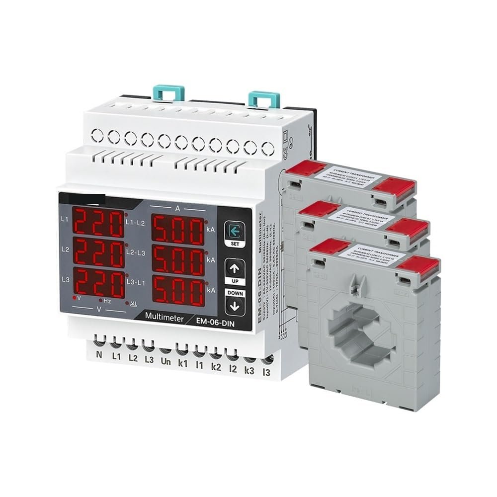 QZLIBEFUD EM-06-DIN Multimeter, Three Phase Volt(L-L),(L-N), Ampere,Frequency, Phase Sequence Display Panel Meter 12 in 1(3CT 600A)