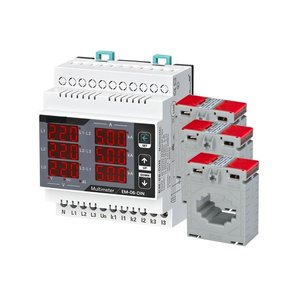 QZLIBEFUD EM-06-DIN Multimeter, Three Phase Volt(L-L),(L-N), Ampere,Frequency, Phase Sequence Display Panel Meter 12 in 1(3CT 400A)