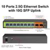 10-Port 2.5gb Switch, 8*2.5G RJ45 and 210G SFP Uplink Ports, Unmanaged, Fanless, Multi gigabit, Compatible with 100/1000/2500Mbps Network. view 2