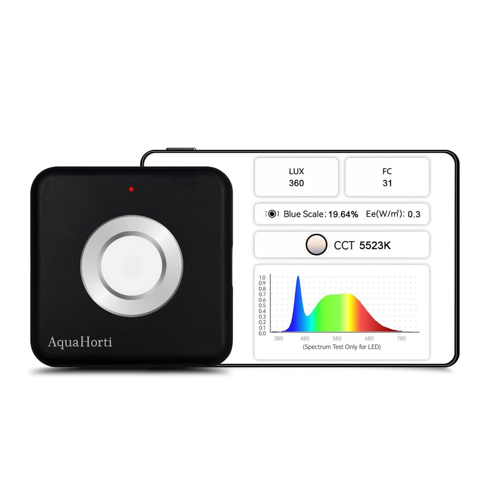 AquaHorti AH-300 Light Meter,Test LED Spectrum,CCT,LUX,Foot Candle,Blue Light Meter,LUX Distribution, Data Exported as a CSV File. AquaHorti