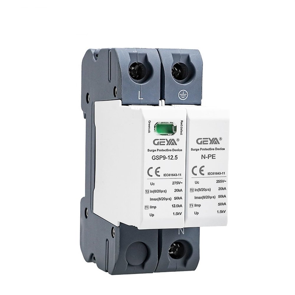 12.5KA T1+T2 50KA Type 1 SPD 2P 1P+NPE Surge Protector 275VAC Din Rail House Surge Protector(2P 12.5KA 275VAC)