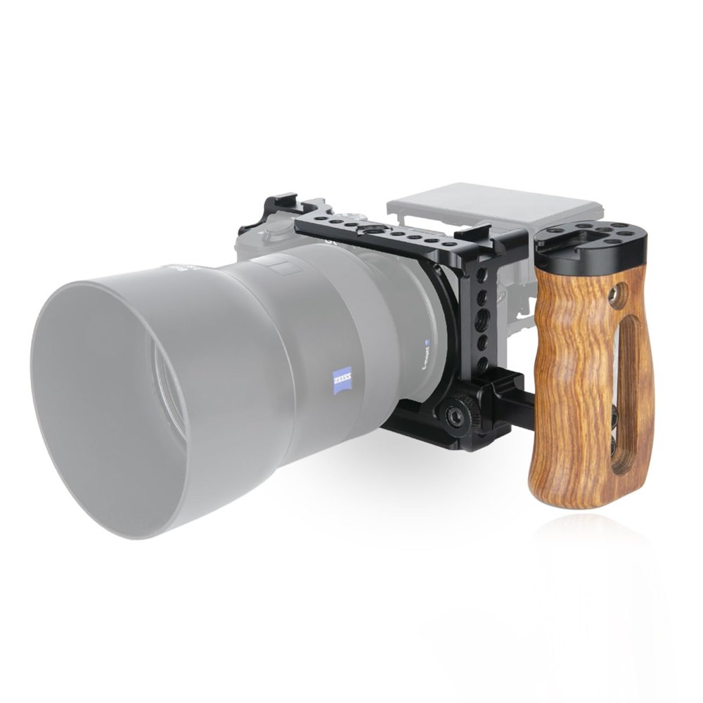 NICEYRIG A6600 Cage Kit with Wooden Side Handle for Sony Alpha A6600 Mirrorless Camera, DSLR Videomaking Rig Stabilizer with Quick Release Plate for ARCA-Style