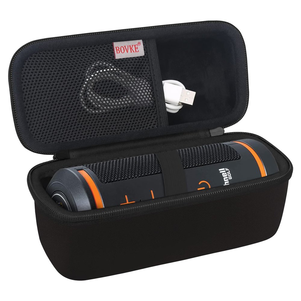 BOVKE Carrying Case for Bushnell Golf Wingman 2 GPS Bluetooth Speaker, Extra Mesh Pocket for Charging Cords and Accessories, Black+Black