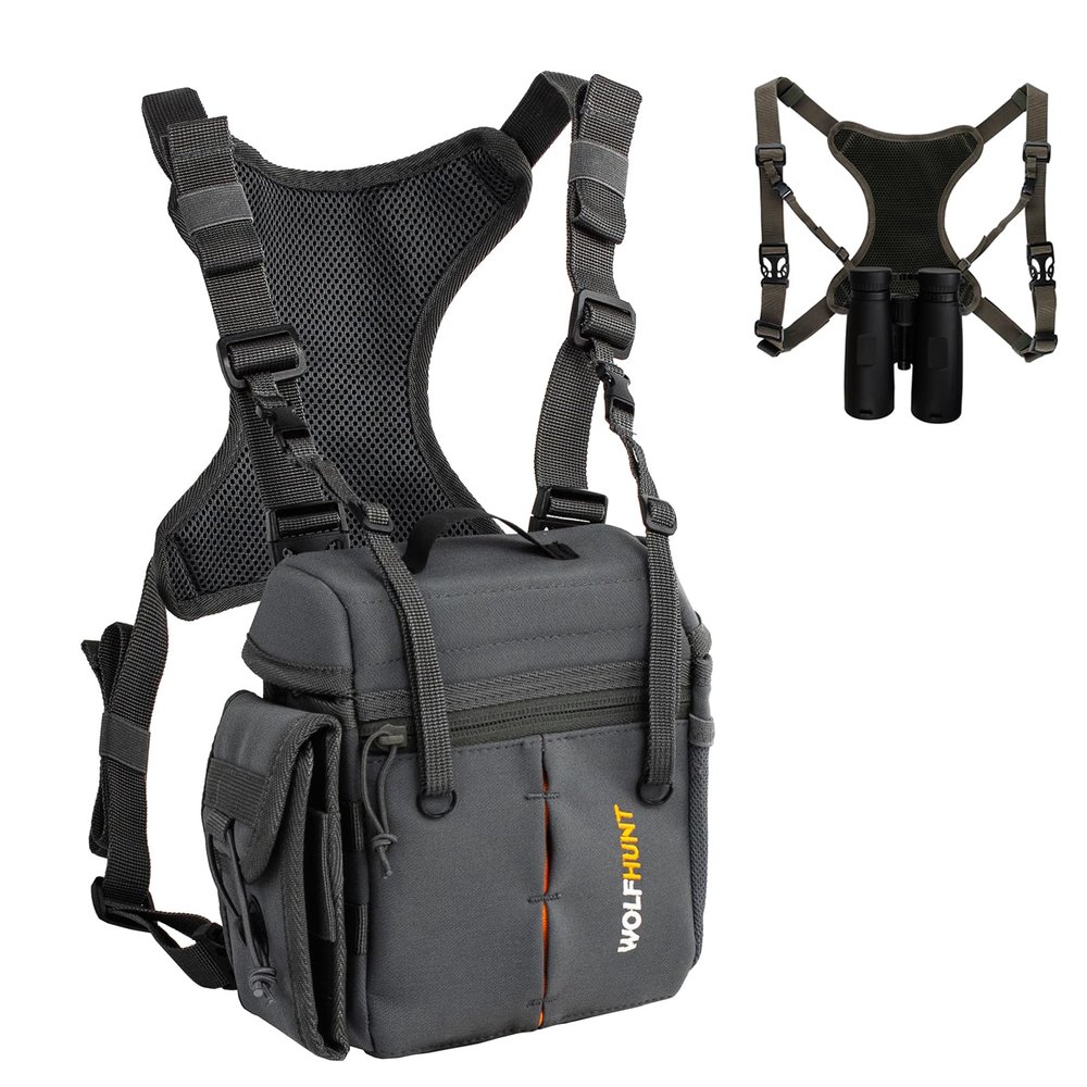 WOLFHUNT Prym1 Camo Binoculars Chest Pack with Rangefinder Pouch, Binoculars Harness Bags Magnetic Opening Bino Case Triple-Use Mode, Hunting Chest Pack W/MolleSystem & Lens Cleaning Cloth
