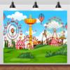 BELECO 12x8ft Fabric Cartoon Amusement Park Backdrop Circus Carnival Ferris Wheel Roller Coster Children's Playground Background for Party Decorations Kids Children Birthday Photoshoot Studio Props view 1