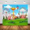 BELECO 12x8ft Fabric Cartoon Amusement Park Backdrop Circus Carnival Ferris Wheel Roller Coster Children's Playground Background for Party Decorations Kids Children Birthday Photoshoot Studio Props view 2