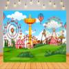 BELECO 12x8ft Fabric Cartoon Amusement Park Backdrop Circus Carnival Ferris Wheel Roller Coster Children's Playground Background for Party Decorations Kids Children Birthday Photoshoot Studio Props view 3