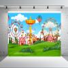 BELECO 12x8ft Fabric Cartoon Amusement Park Backdrop Circus Carnival Ferris Wheel Roller Coster Children's Playground Background for Party Decorations Kids Children Birthday Photoshoot Studio Props view 4