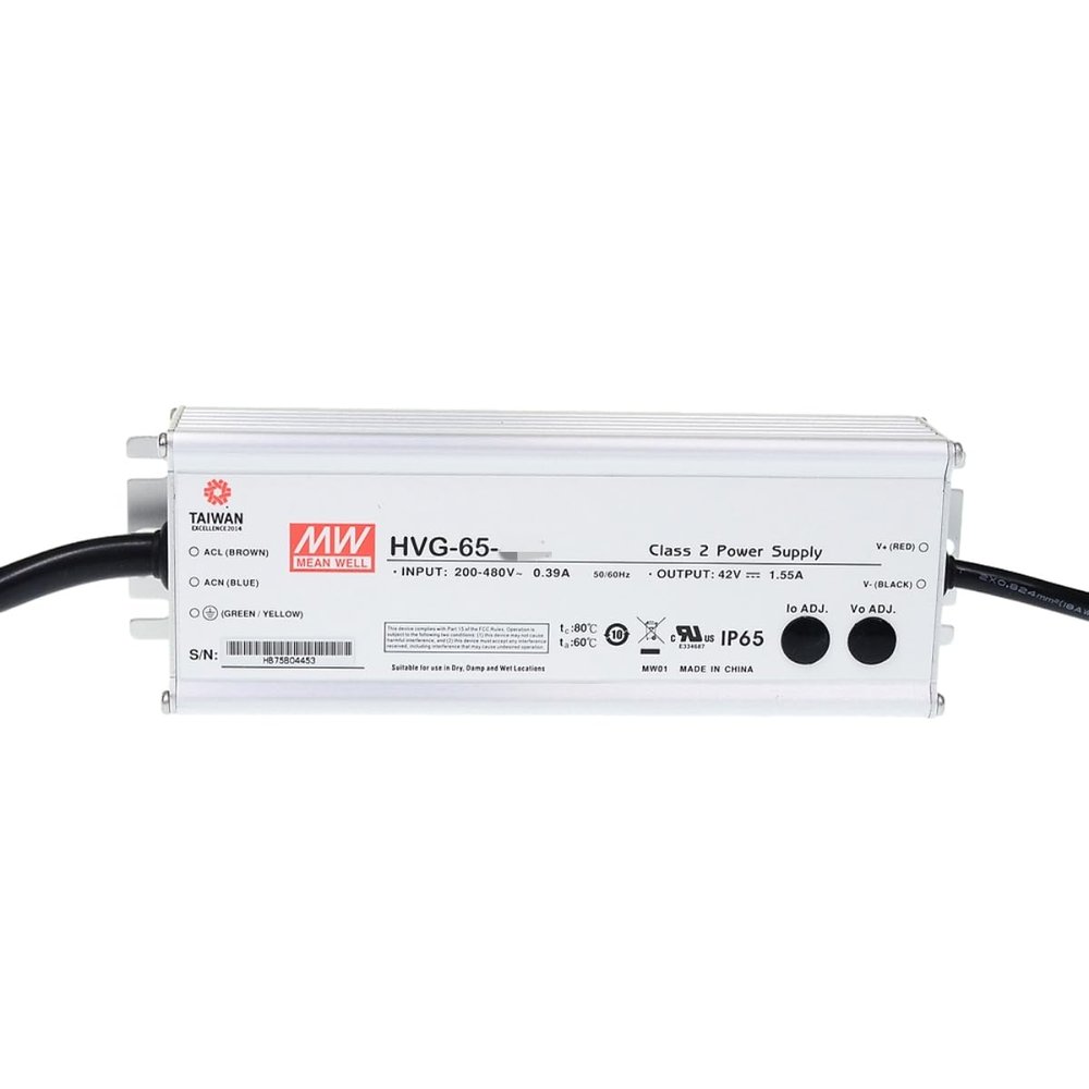 Mean Well HVG 65W 2.17A LED Driver HVG-65-30A AC-DC Constant Current Voltage Switching Power Supply Converter Transformer with IP65 PFC Output Current and Voltage Adjustable