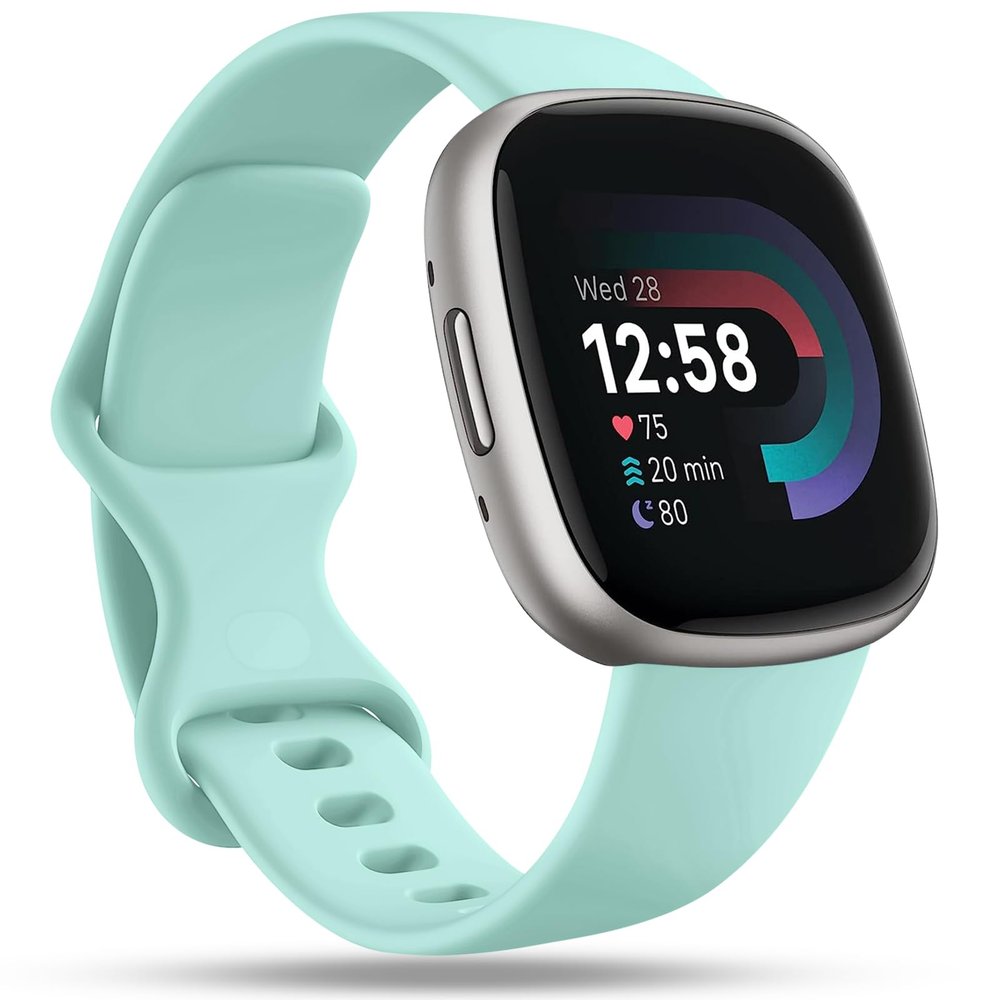 Compatible with Fitbit Versa 4 Bands/Versa 3 Bands & Fitbit Sense 2 Bands/Sense Bands Women Men, Soft Sport Band Strap Accessories for Fitbit Sense/Sense 2/Versa 4/Versa 3 Smart Watch,Large Blue Sea