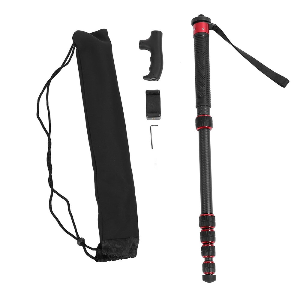 Camera Monopod, 6 Section Carbon Fiber Monopod with Walking Stick Head, 1/4in 3/8in Conversion Screw, for DSLR Action Camera