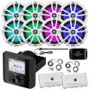 Marine Bluetooth AM/FM Radio Digital Media Receiver, 8X 6.5 225 Watt 2-Way Multicolor LED White Speakers, 2X 4-Channel Amplifier w/2x Wiring Kit, Audio Splitter, Antenna (Black) view 1