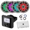 Marine Bluetooth AM/FM Radio Digital Media Receiver, 4X 6.5 225 Watt Max 2-Way Multicolor LED Boat Audio Titanium Speakers, 4-Channel Amplifier w/Wiring Kit view 1