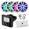 Marine Bluetooth AM/FM Radio Digital Media Receiver, 4X 6.5 225 Watt Max 2-Way Multicolor LED Boat Audio White Speakers, 4-Channel Amplifier w/Wiring Kit view 1