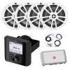 Marine Bluetooth AM/FM Radio Digital Media Receiver, 4X 6.5 180 Watt Max Power 2-Way Boat Audio White Speakers, 4-Channel Amplifier w/Wiring Kit view 1