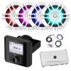 Marine Bluetooth AM/FM Radio Digital Media Receiver, 4x 6.5" 300 Watt Max 2-Way Multicolor LED Boat Audio White Speakers, 4-Channel Amplifier w/Wiring Kit view 1