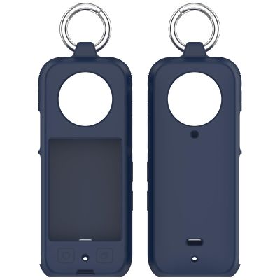 2 Pack Protective Case for Insta360 X4 Panoramic Action Camera, Silicone All-Round Cover - Black Portability Protective case Come with Spring Buckle Outdoor Sports Carabiners (2pcs Blue)