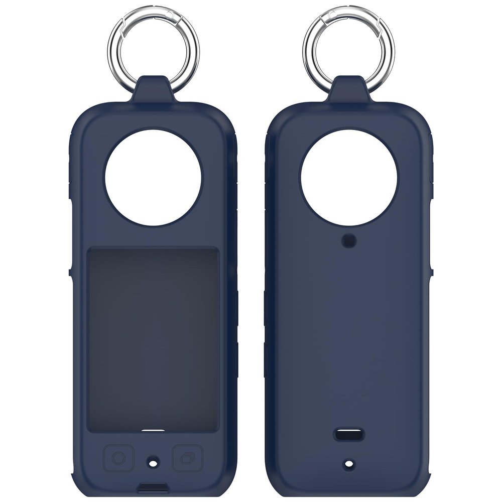 2 Pack Protective Case for Insta360 X4 Panoramic Action Camera, Silicone All-Round Cover - Black Portability Protective case Come with Spring Buckle Outdoor Sports Carabiners (2pcs Blue)