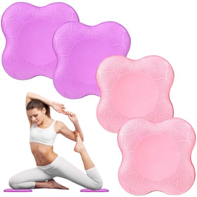 Yflingjie Yoga Knee Pads, Set of 4, Cushions for Knees and Elbows, Fitness, Meditation, Kneeling, Balance, Floor, Pilates (Pink Purple)