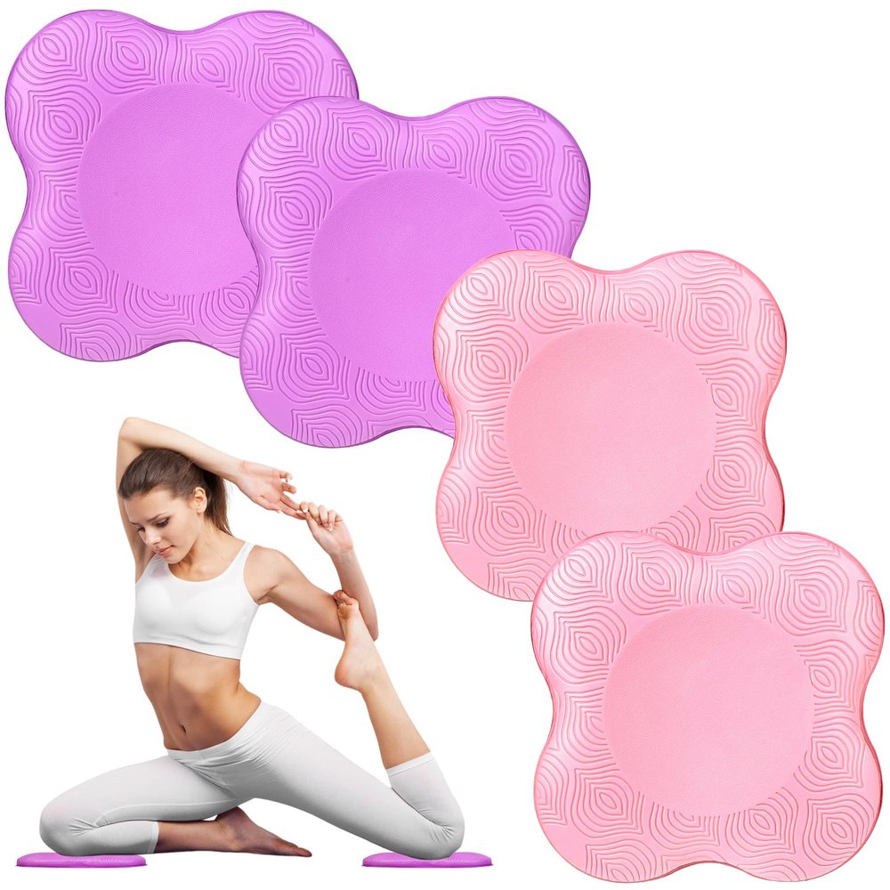 Yflingjie Yoga Knee Pads, Set of 4, Cushions for Knees and Elbows, Fitness, Meditation, Kneeling, Balance, Floor, Pilates (Pink Purple)