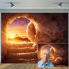 12x10ft Easter Jesus Christ Cross Backdrop Empty Tomb Stone Cave Shroud Sunrise Holy Bible Resurrection of Jesus Christ Photography Background Lord Pray Church Events Banner Decorations Studio Props view 1