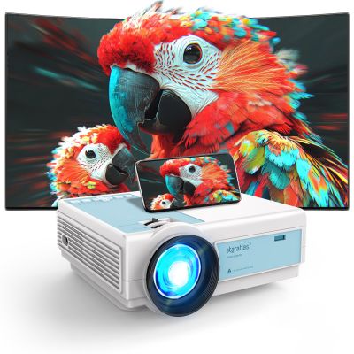 Mini Projector ,5G Wifi Bluetooth Projector,Staratlas 12000L Native 1920*1080 P Video Projector, Outdoor Projector , Home Theater Compatible with HDMI/USB ,for Portable Movie Video (White-Gris)