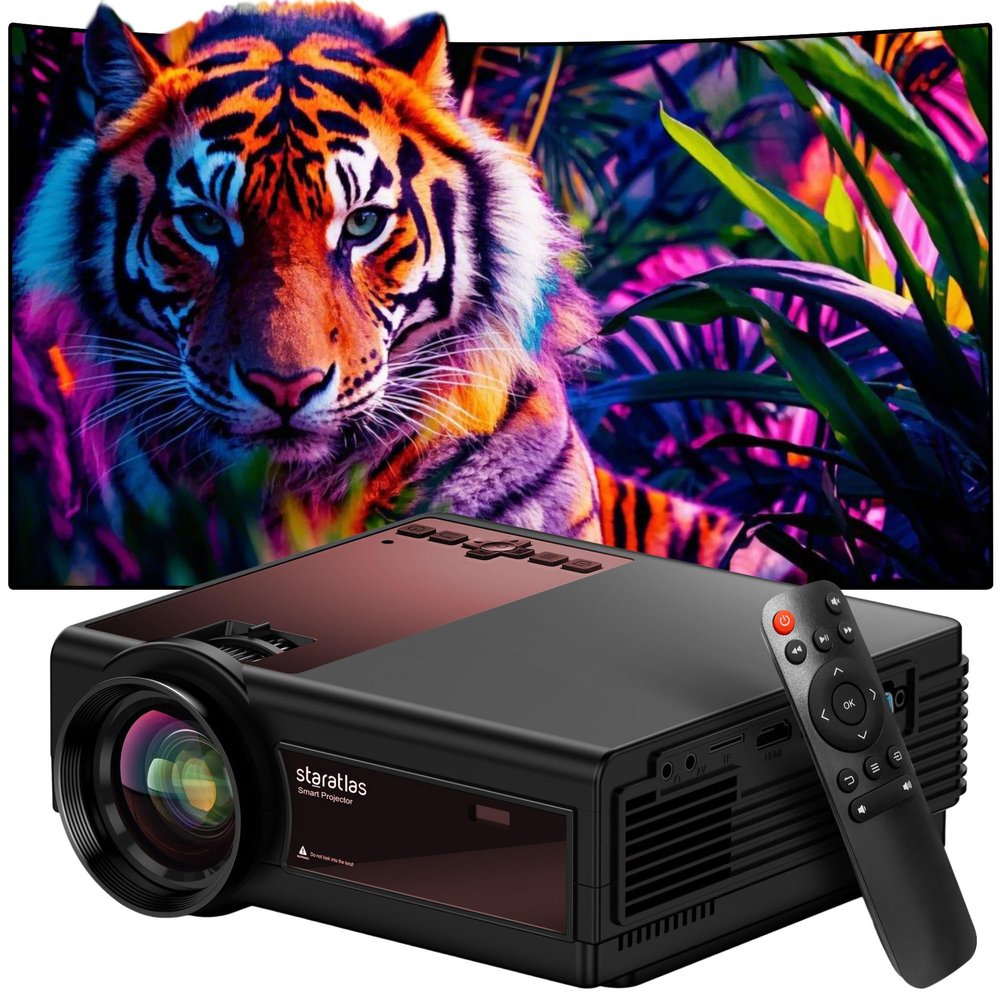 Mini Projector ,5G Wifi Bluetooth Projector,Staratlas 12000L Native 1920*1080 P Video Projector, Outdoor Projector , Home Theater Compatible with HDMI/USB ,for Portable Movie Video (Black)