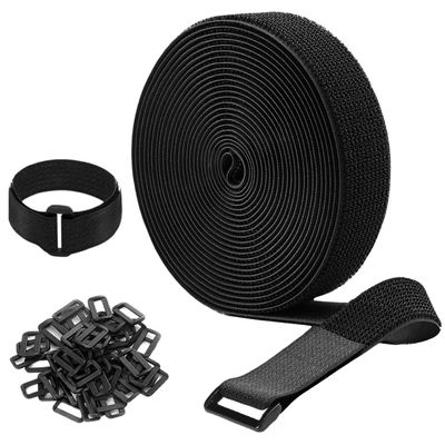 26ft 1.5 Inch Wide Cable Straps, Jumpso Adjustable Fastening Hook and Loop Straps with 20 Buckles, Reusable Nylon Cut-to-Length Cinch Straps for Organizer or Storage, Black