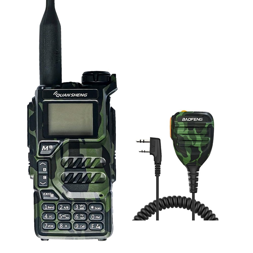 QUANSHENG UVK5 Walkie Talkie 5W 200CH Dual Band Radio UHF VHF with NOAA Weather Alert Camouflage DTMF Ham Radio with Waterproof Speaker Microphone