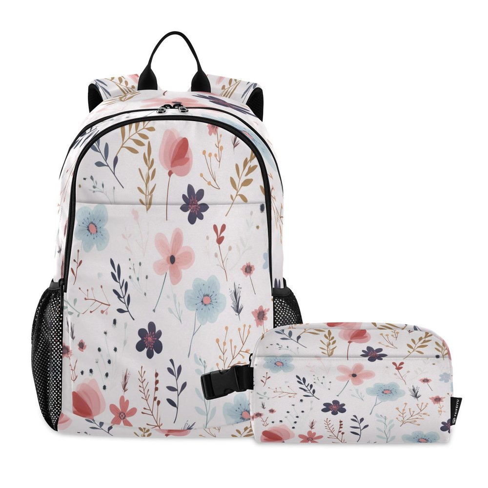 ALAZA Floral22 Backpack for Girls School Bag Kids Backpack with Lunch Bag Set Daypack Travel Laptop Backpack