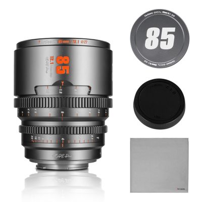 7artisans 85mm T2.1 Cine Lens S35 Frame Compatible for Canon RF-S Mount for RED Komodo/RED Komodo X/Canon C70/CANON R7/R50/R11(Titanium Gray)
