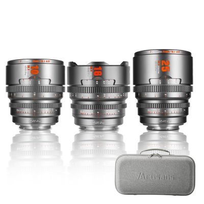 7artisans 10mm/16mm/25mm T2.1 Cine Lens S35 Frame Set Compatible for Canon RF-S Mount for RED Komodo/RED Komodo X/Canon C70/CANON R7/R50/R10(Titanium Gray)