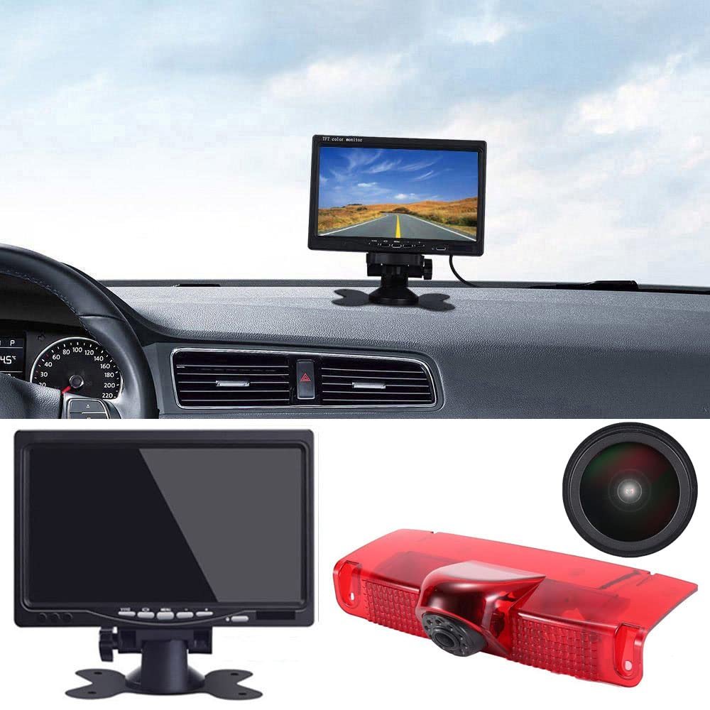 18mm Car Third Roof Top Mount Brake Lamp Light Rear View Reverse Parking Camera,replacement for Chevrolet Express GMC Chevy Savana Exporer Vans Cargo Van 2003-2018 (with 7 inch monitor)