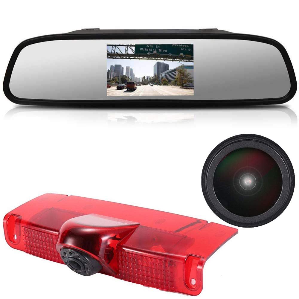 18mm Car Third Roof Top Mount Brake Lamp Light Rear View Reverse Parking Camera,replacement for Chevrolet Express GMC Chevy Savana Exporer Vans Cargo Van 2003-2018 (with 4.3 inch rear view mirror)