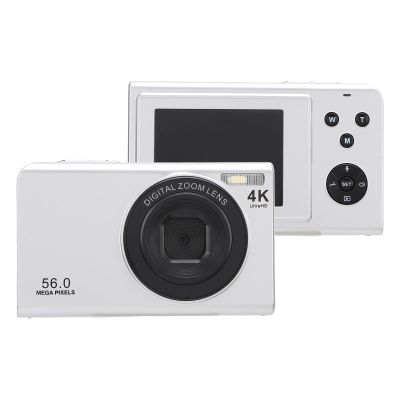 4K Digital Camera, 56MP 16x Digital Zoom Autofocus Compact Camera, 2.4 Inch Portable Vlogging Camera with Fill Light for Travel, Students (White)