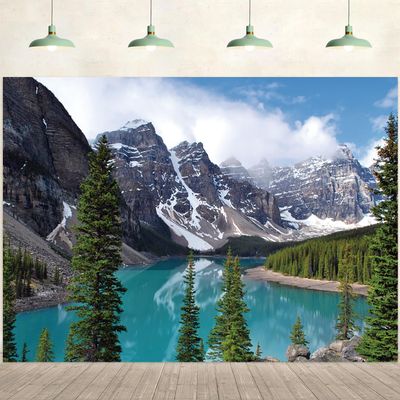 10x6.5ft Mountain Backdrop Natural Scenery Lake Pine Trees Forest Photography Background Mountain Camping Themed Party Decorations Kids Adults Outdoor Portrait Photo Studio Props