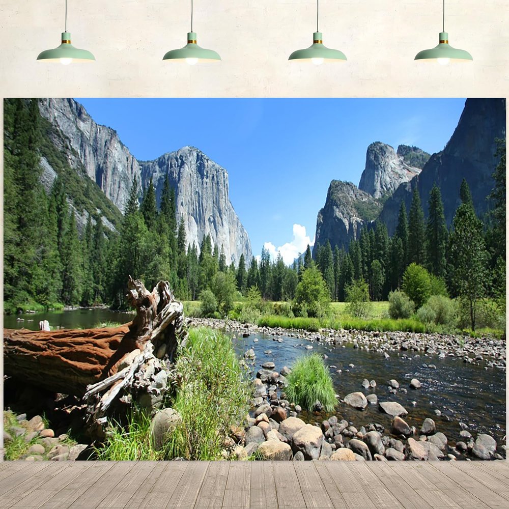 12x8ft Mountain Backdrop Nature Mountain River Landscape Pine Trees Forest Photography Background Camping Adventure Themed Party Decorations Kids Adults Outdoor Portrait Photo Studio Props