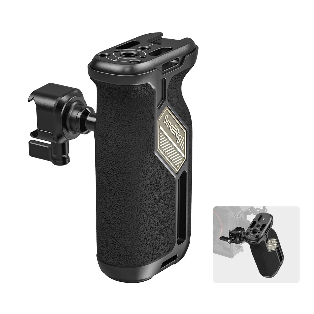 SmallRig Push-Button Rotating NATO Side Handle for Left and Right Hand, 360 Rotatable Side Handle with Anti-Slip Silicone, Camera Grip with Built-in Threaded holes, Wrist Strap Hole, Cold Shoe - 4359