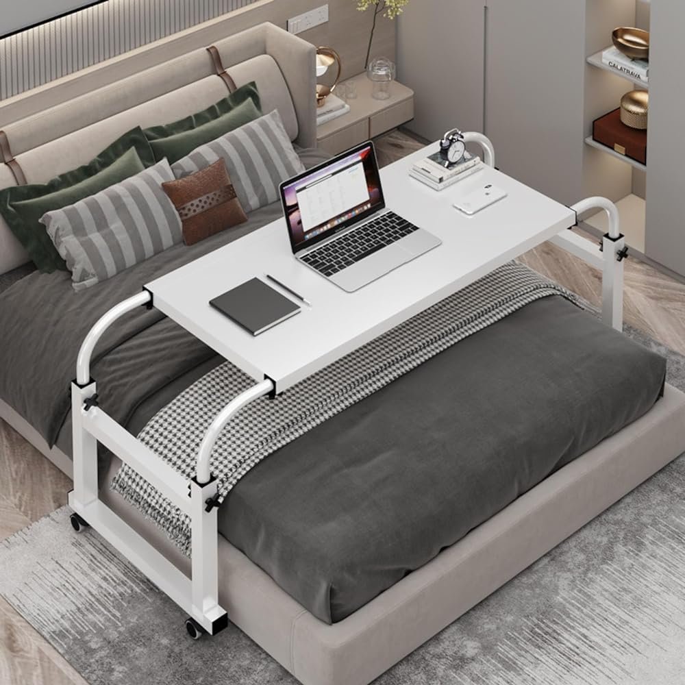 Adjustable Standing Workstation - Laptop Trolley in Length and Height for Home, Hospital and Living Room - Over Bed Desk with Wheels (A Without a Baffle)