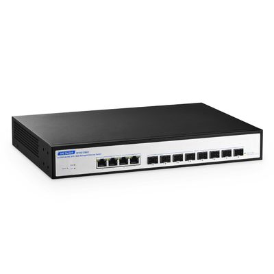 12 Port 10Gbps Managed Switch, 8 x 10G SFP+ Slots, 4 x 10G RJ-45 Ports, Support 10G/5G/2.5G/1000M Auto-Negotiation, YuLinca Smart Web Managed Rackmout Switch