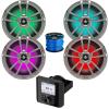 Bluetooth AM/FM Radio IP66 Multi-Element Digital Media Marine Audio Receiver Bundle Combo with 2 Pair (Qty 4) of 6.5" 225 Watt Waterproof Coaxial Boat RGB LED Titanium Speakers, Speaker Wire view 1