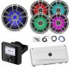 Bluetooth Radio Multi-Element Digital Media Marine Audio Receiver, 4X 6.5 225 Watt Waterproof Boat Titanium RGB LED Coaxial Speakers, 10" Multi-Element RGB LED Titanium Subwoofer, 5-Channel Amp W/Kit view 1