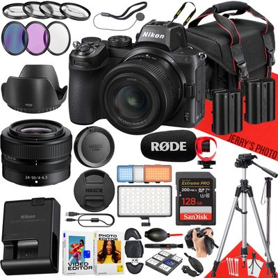 Nikon Z5 Mirrorless Camera with NIKKOR Z 24-50mm f/4-6.3 Lens + 128 GB Memory + RODE Microphone + LED Light + Monopod + Filters + Tripod + More (34pc Bundle) (Renewed)
