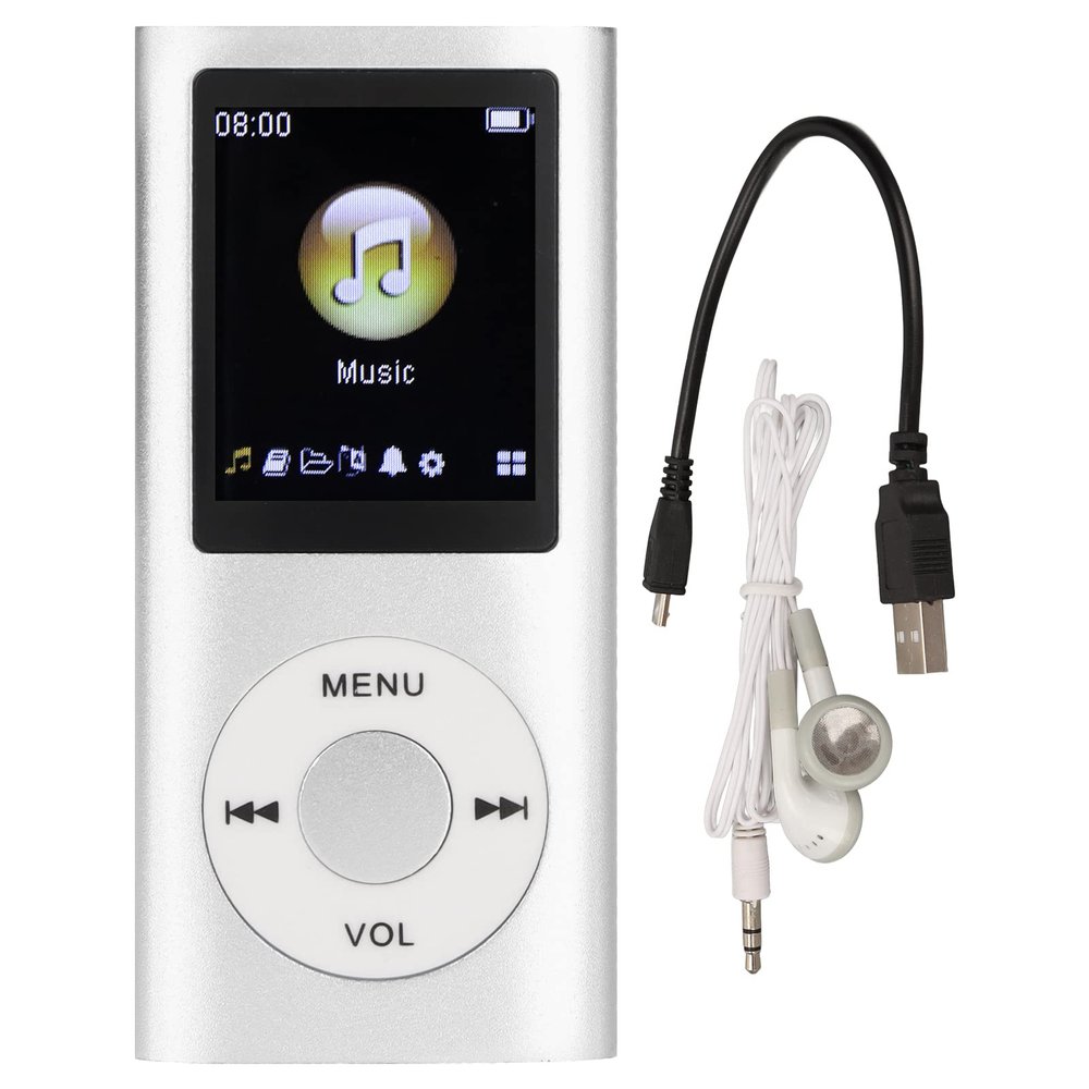 MP3 Player Stylish, Multifunctional Lossless Sound Slim 1.8 Inch LCD Screen Portable MP3 Music Player Voice Recorder HiFi Sound for Kids Hiking Traveling Sports (Silver)