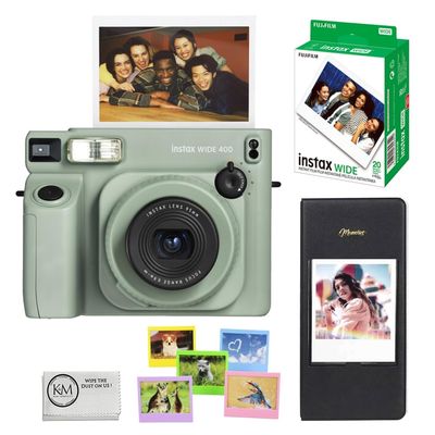 FUJIFILM INSTAX Wide 400 Instant Camera Bundled with INSTAX Wide Instant Film | 20 Exposures + Wide Album & Colored Frames + Cleaning Cloth (4 Items)