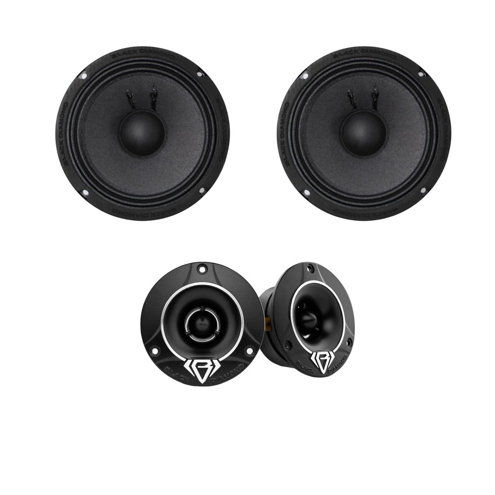 BLACK DIAMOND Car Speakers Bundle - 2X 6.5 PRO Mid-Bass Loudspeaker 8 Ohm 300 Watts with 2X 3.8 Super Bullet Tweeter 240 Watts 4-Ohm Ohms Built in Crossover
